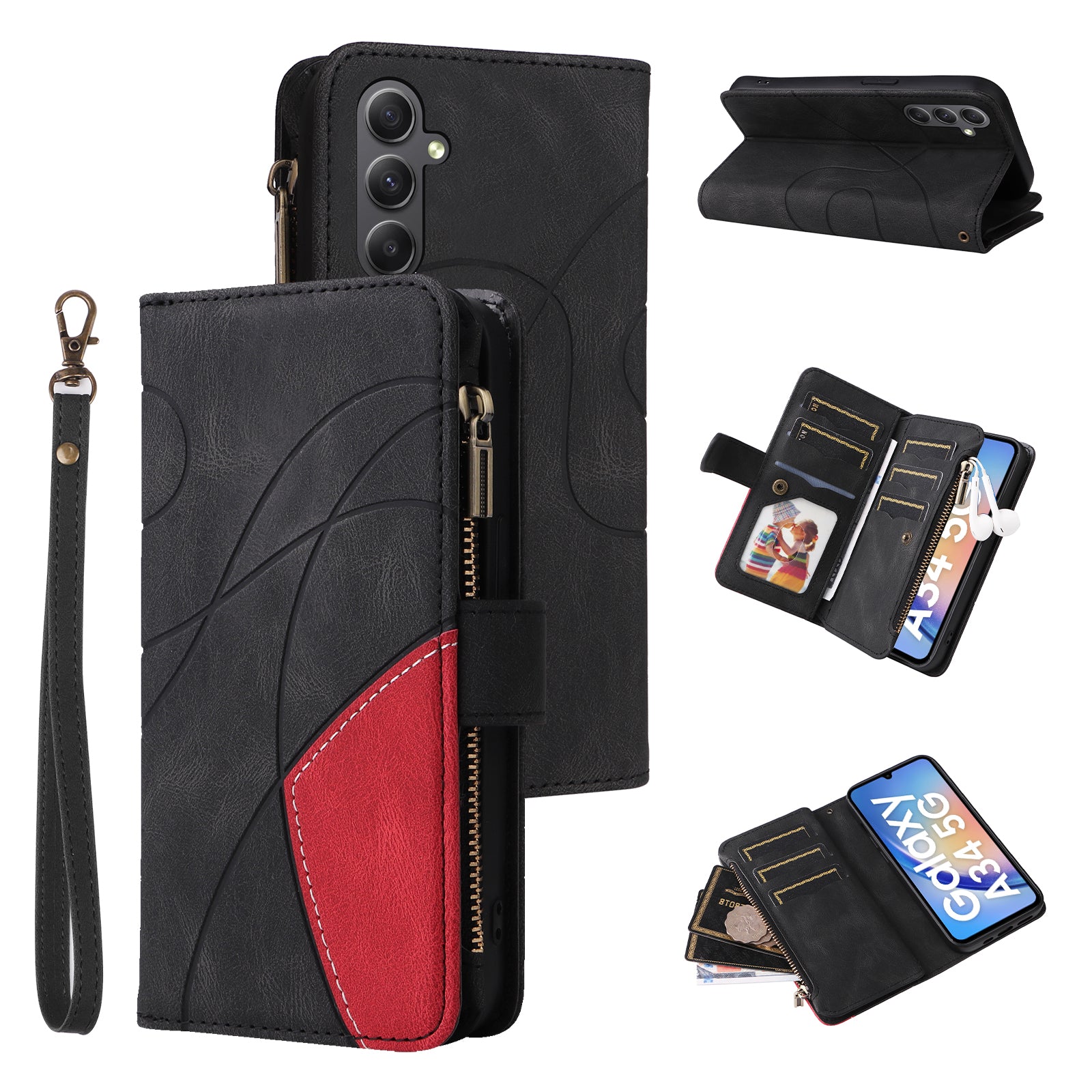 KT Multi-function Series-5 For Samsung Galaxy A34 5G Zipper Leather Wallet Phone Case Flip Stand Splicing Cover with Multiple Card Slots KT Multi-function Series-5 For Samsung Galaxy A34 5G Zipper Leather Wallet Phone Case Flip Stand Splicing Cover with Multiple Card Slots
